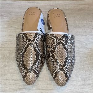 Snake print studded mules